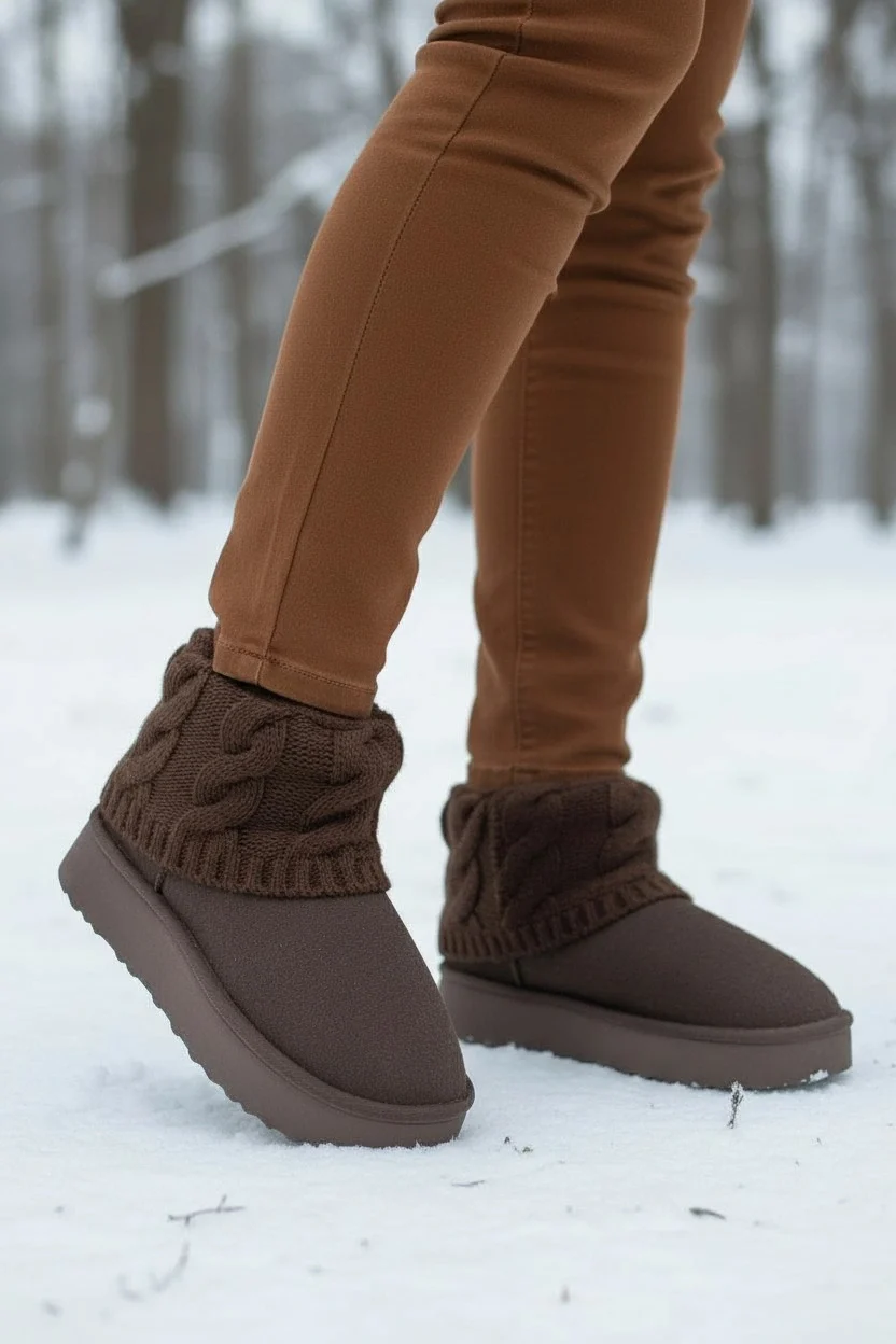 Kazaklı Süet Kalın Taban Kışlık İçi Kürklü Kadın Bot - Kahve