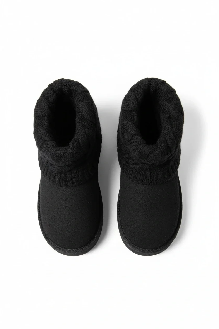 Kazaklı Süet Kalın Taban Kışlık İçi Kürklü Kadın Bot - Siyah