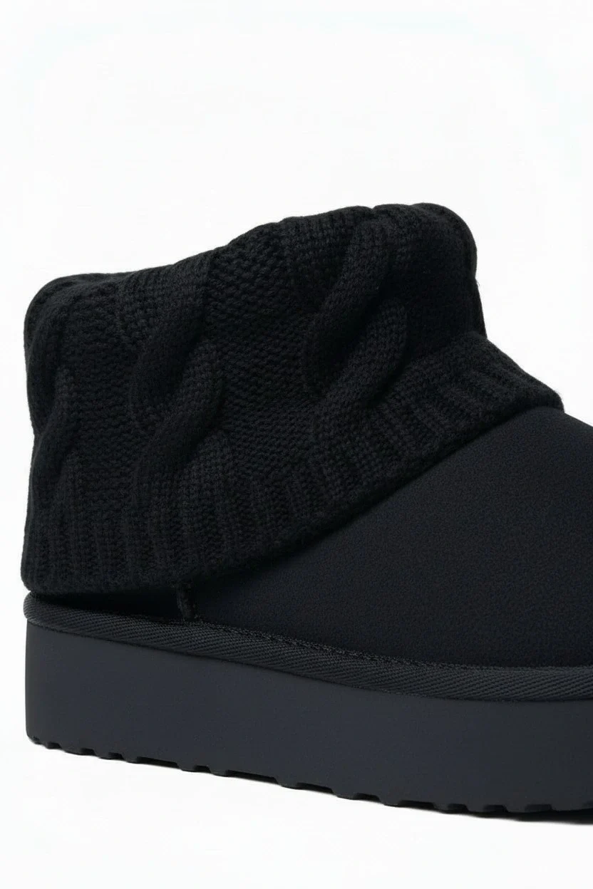 Kazaklı Süet Kalın Taban Kışlık İçi Kürklü Kadın Bot - Siyah