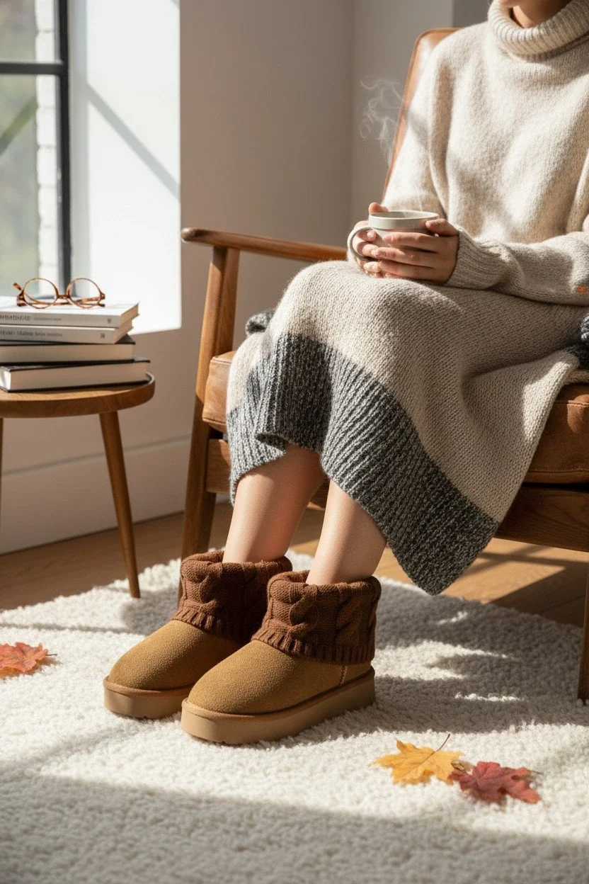 Kazaklı Süet Kalın Taban Kışlık İçi Kürklü Kadın Bot - Taba