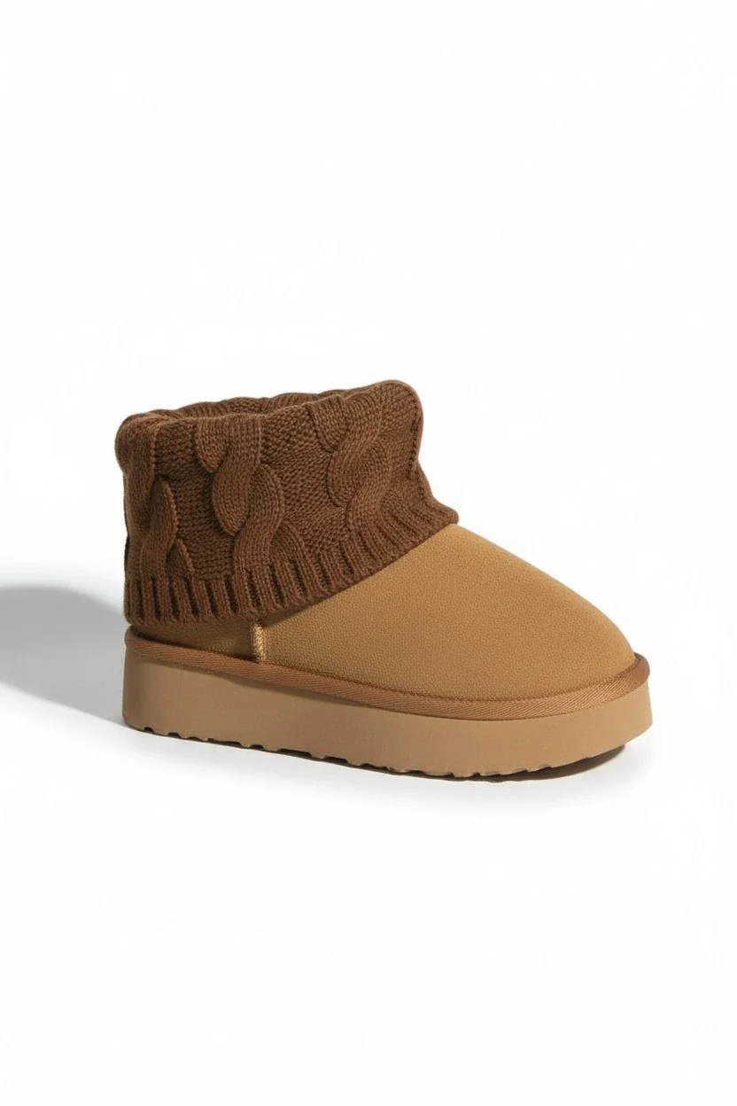 Kazaklı Süet Kalın Taban Kışlık İçi Kürklü Kadın Bot - Taba