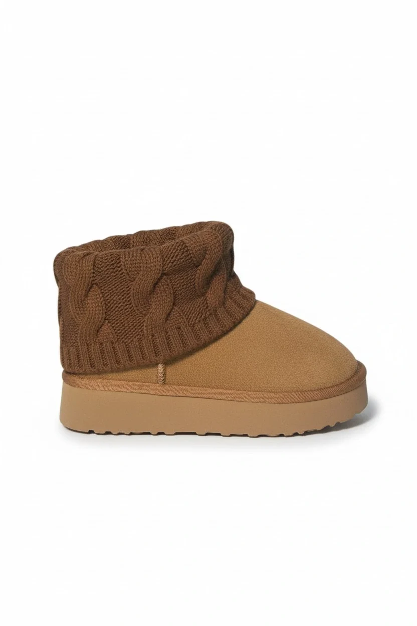 Kazaklı Süet Kalın Taban Kışlık İçi Kürklü Kadın Bot - Taba