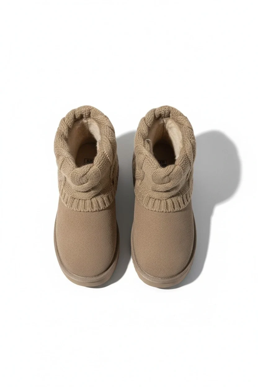 Kazaklı Süet Kalın Taban Kışlık İçi Kürklü Kadın Bot - Vizon