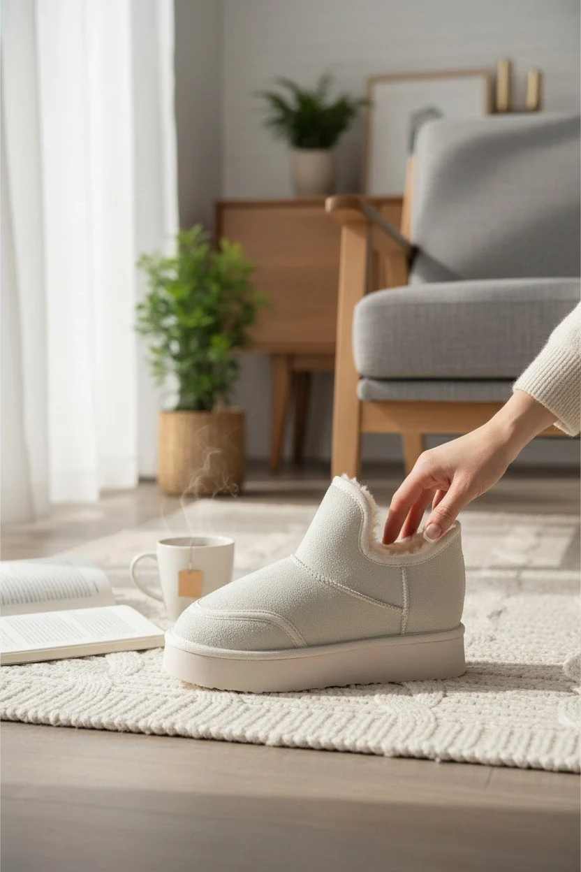 Lusso Kalın Taban Kışlık İçi Kürklü Kadın Bot - Bej