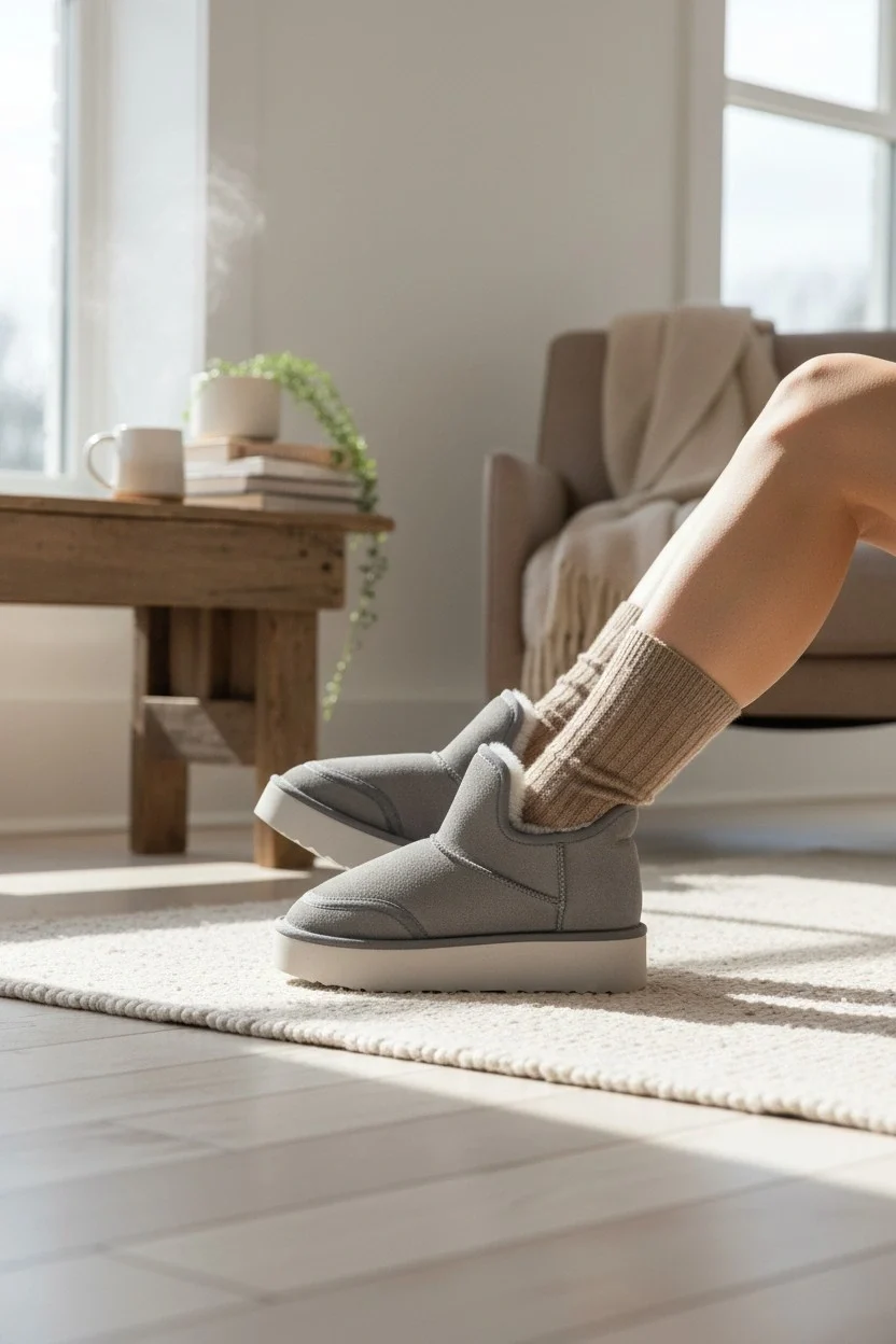 Lusso Kalın Taban Kışlık İçi Kürklü Kadın Bot - Gri