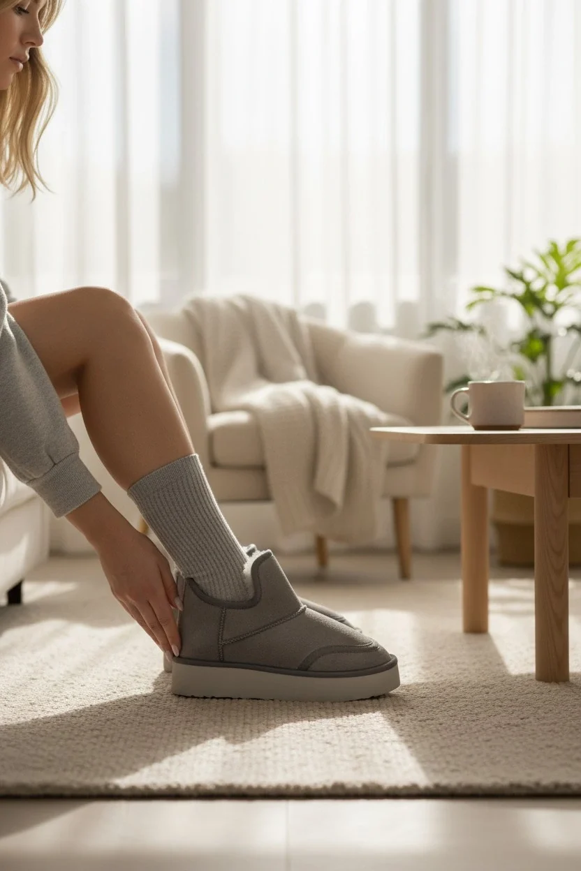 Lusso Kalın Taban Kışlık İçi Kürklü Kadın Bot - Gri