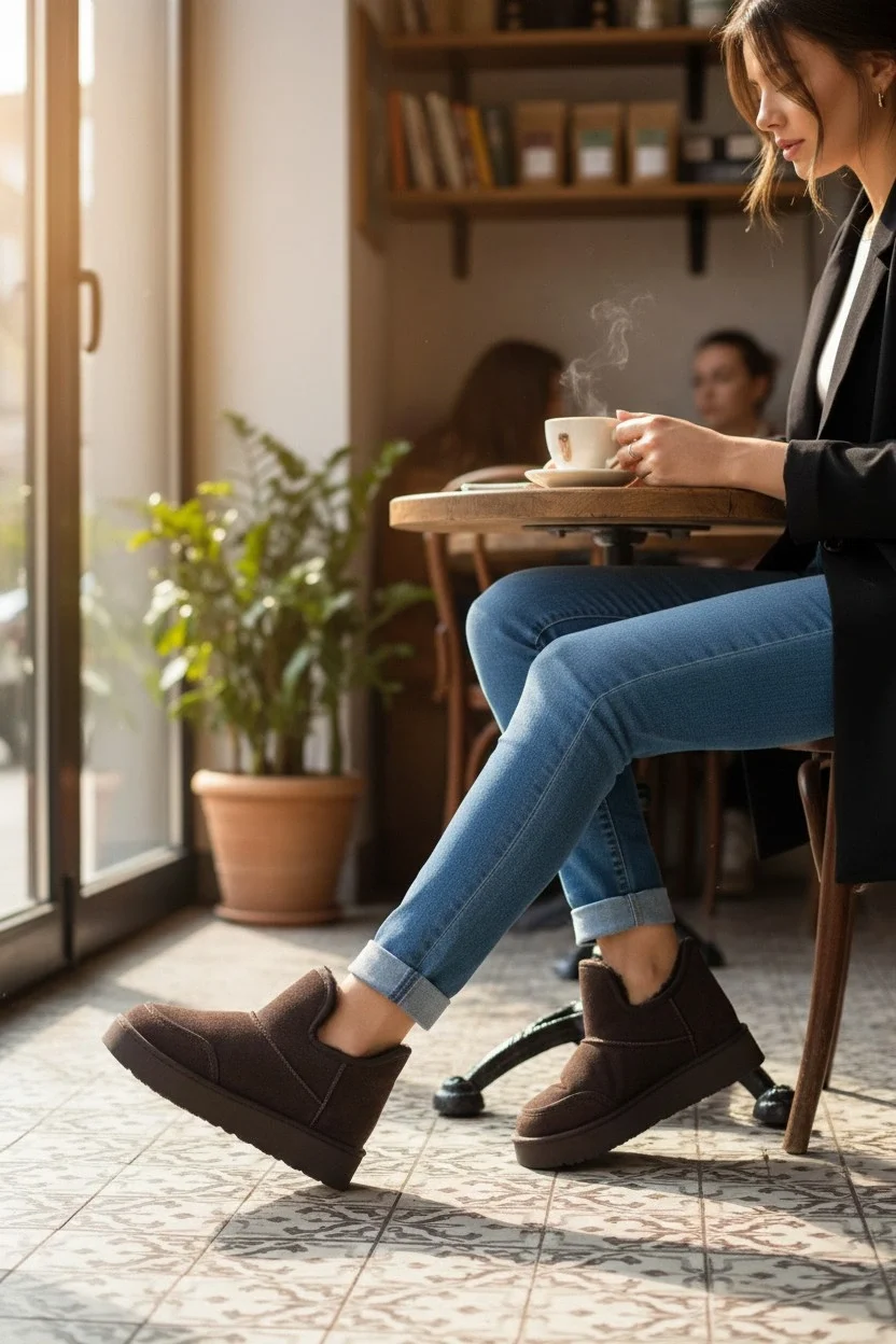 Lusso Kalın Taban Kışlık İçi Kürklü Kadın Bot - Kahve