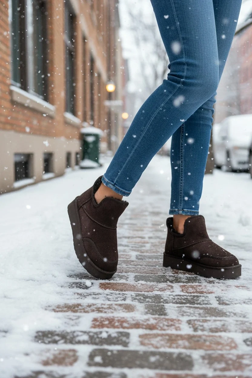 Lusso Kalın Taban Kışlık İçi Kürklü Kadın Bot - Kahve