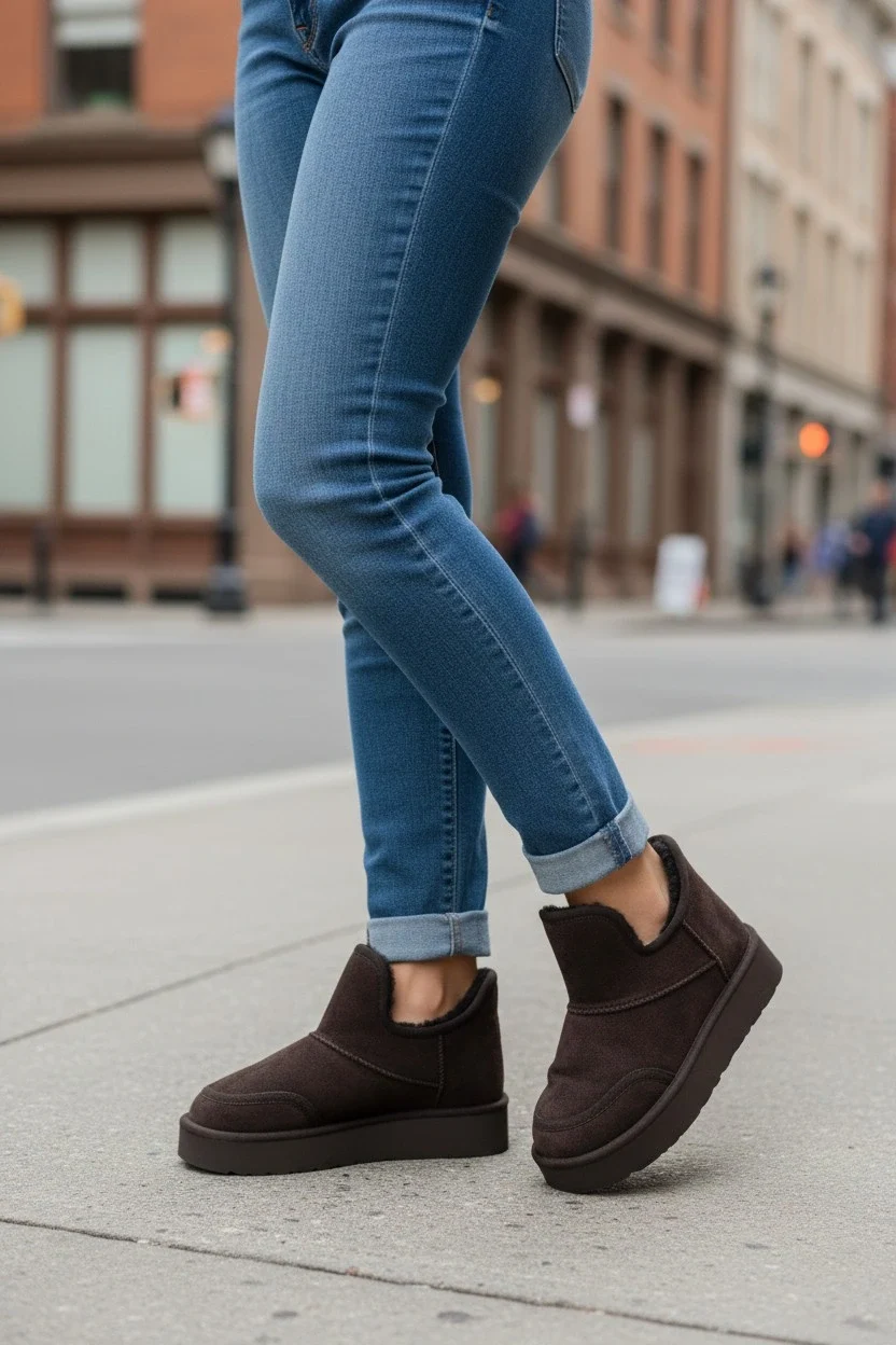 Lusso Kalın Taban Kışlık İçi Kürklü Kadın Bot - Kahve