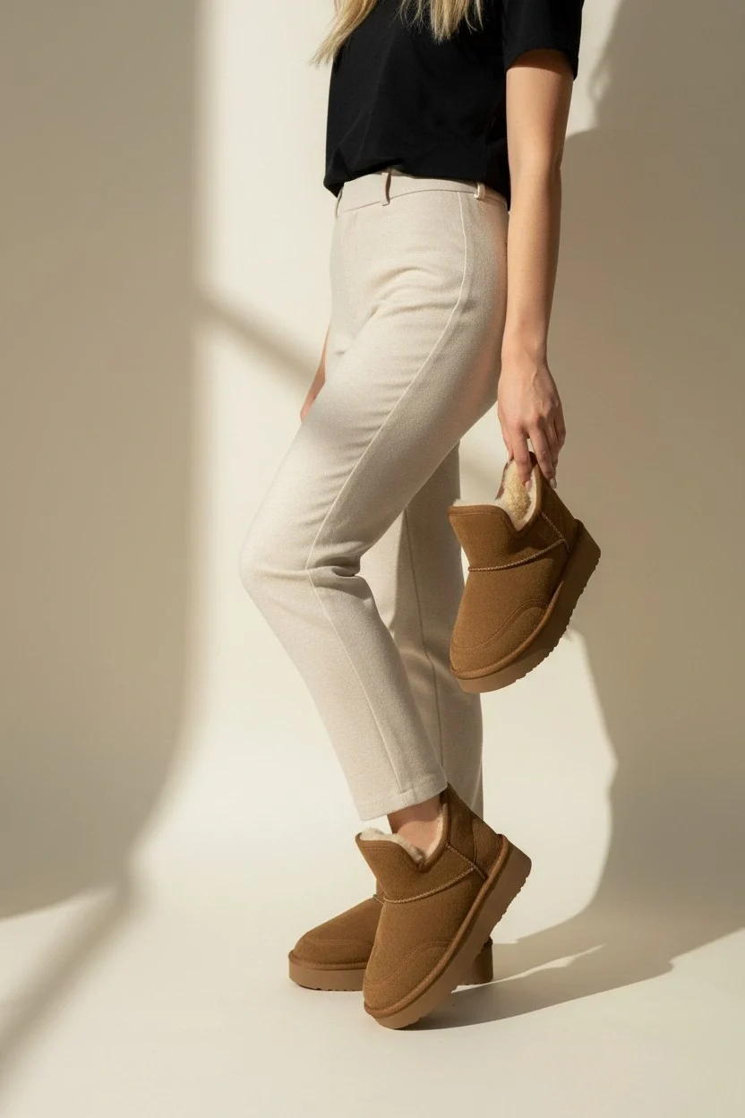 Lusso Kalın Taban Kışlık İçi Kürklü Kadın Bot - Taba