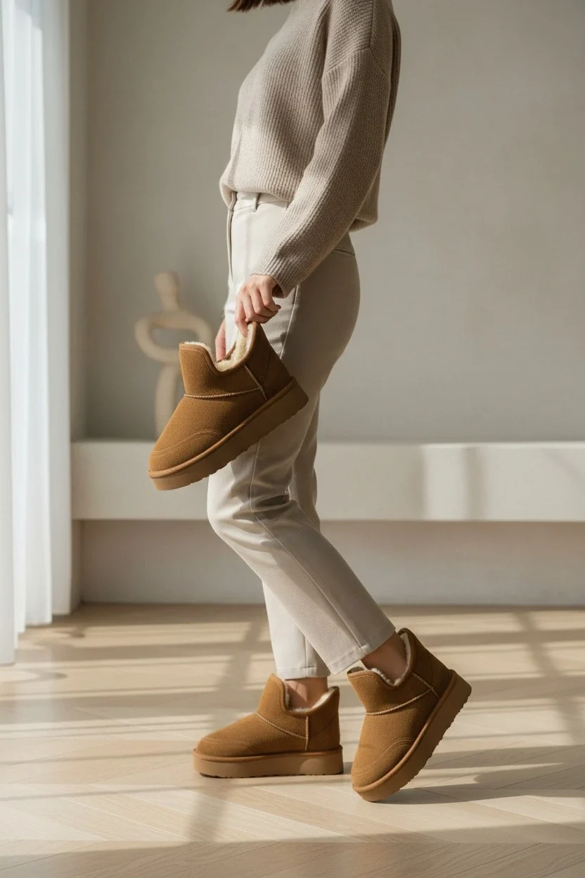 Lusso Kalın Taban Kışlık İçi Kürklü Kadın Bot - Taba