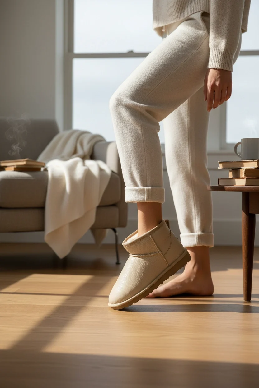 Ultra Mini Classic Süet İçi Kürklü Kadın Bot - Deri Bej