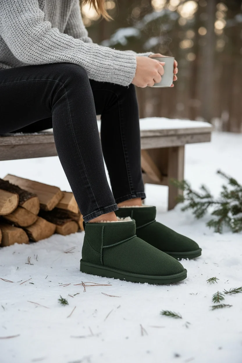 Ultra Mini Classic Süet İçi Kürklü Kadın Bot - Haki