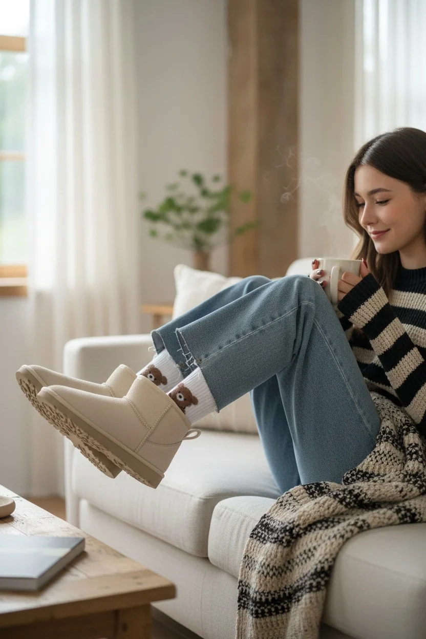 Ultra Mini Classic Süet Tüylü Kadın Bot - Krem