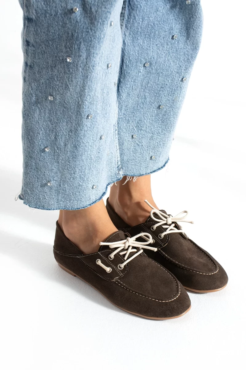 Casual Chic Koyu Kahve Kadın Düz Taban Babet Ayakkabı