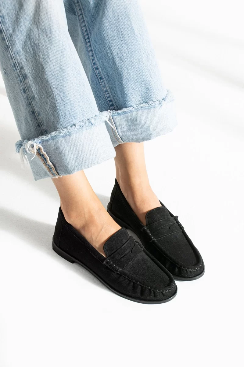 Casual Chic Siyah Kadın Bağcıksız Babet Ayakkabı