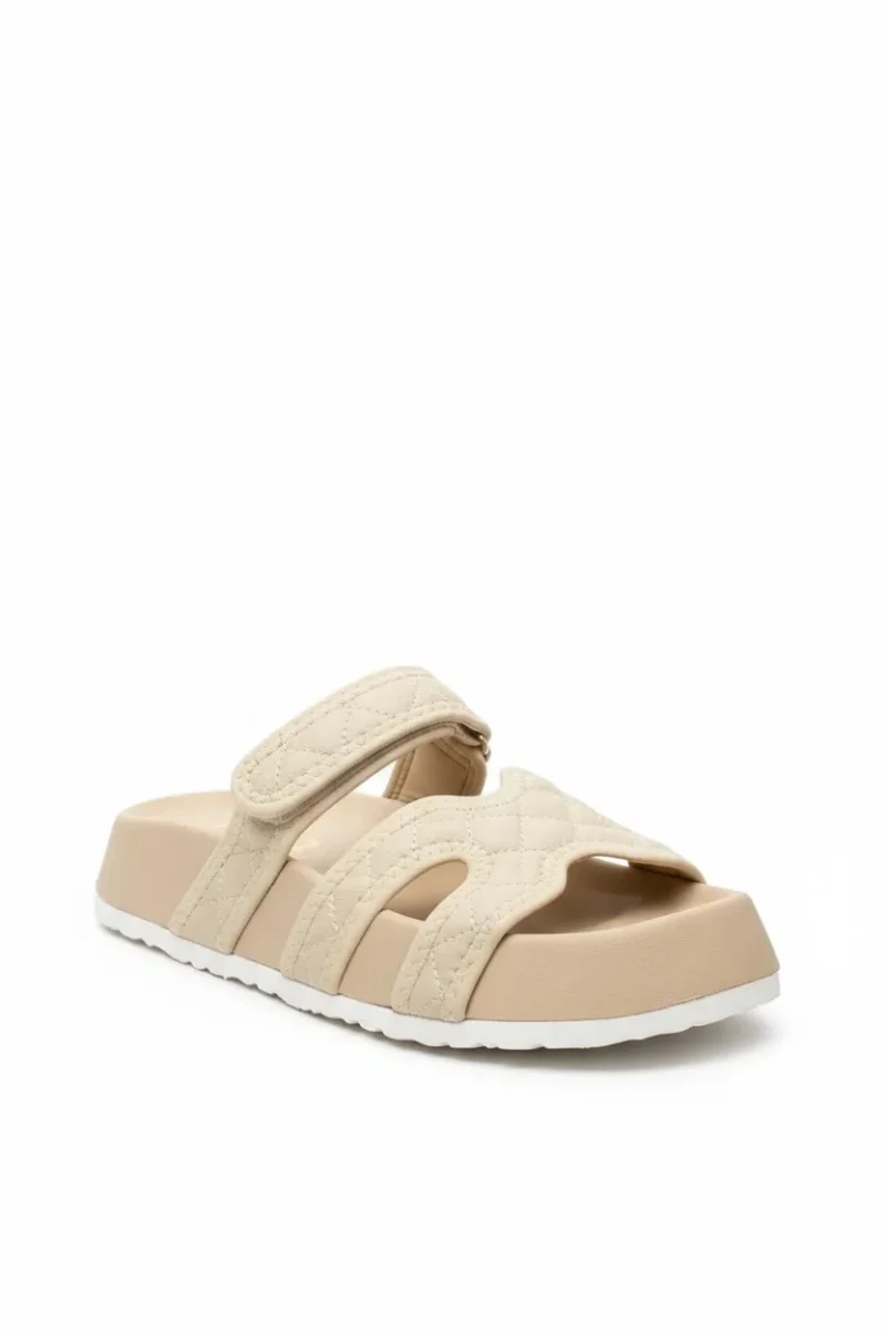 Kapitone Farmer Kadın Terlik Ev Dış Mekan – Bej