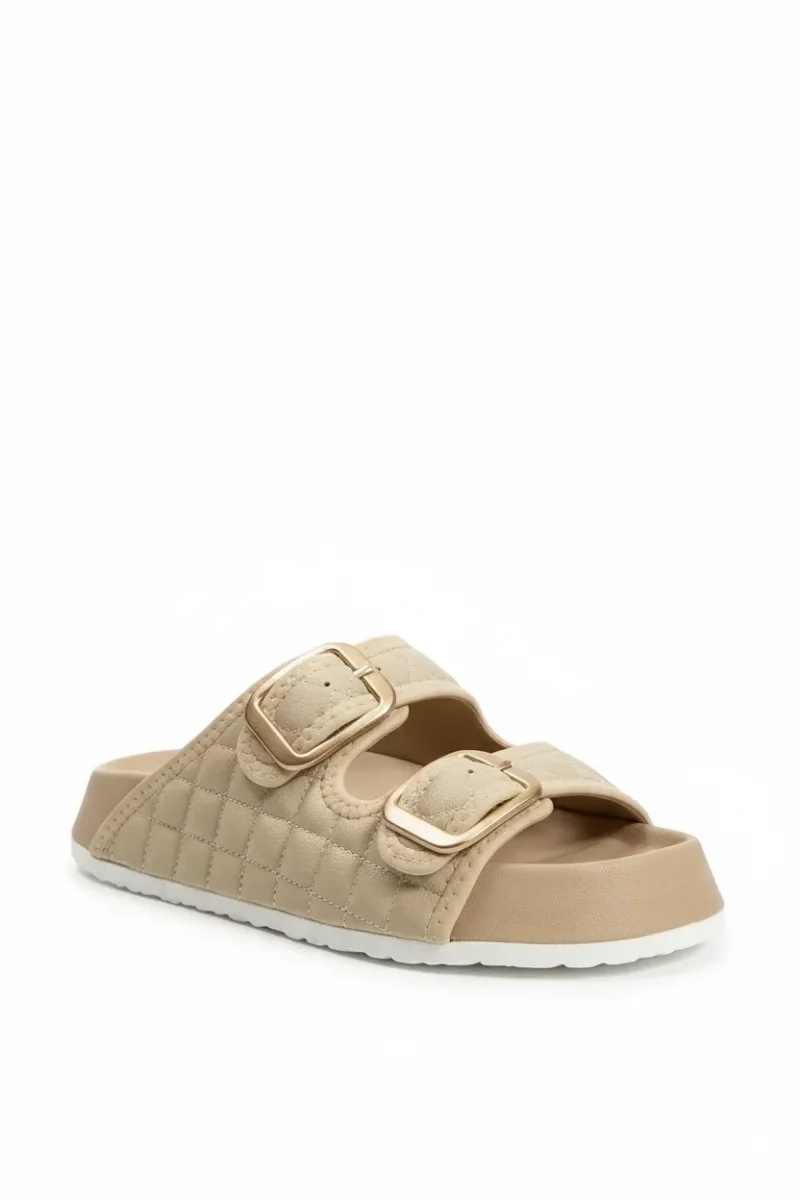 Kapitone Tokalı Ev Dış Mekan Kadın Terlik – Bej