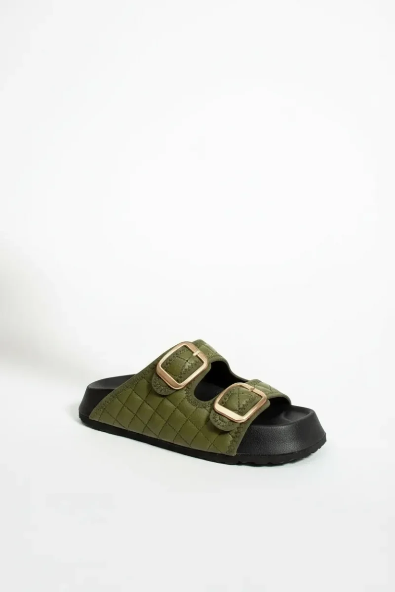 Kapitone Tokalı Ev Dış Mekan Kadın Terlik – Haki