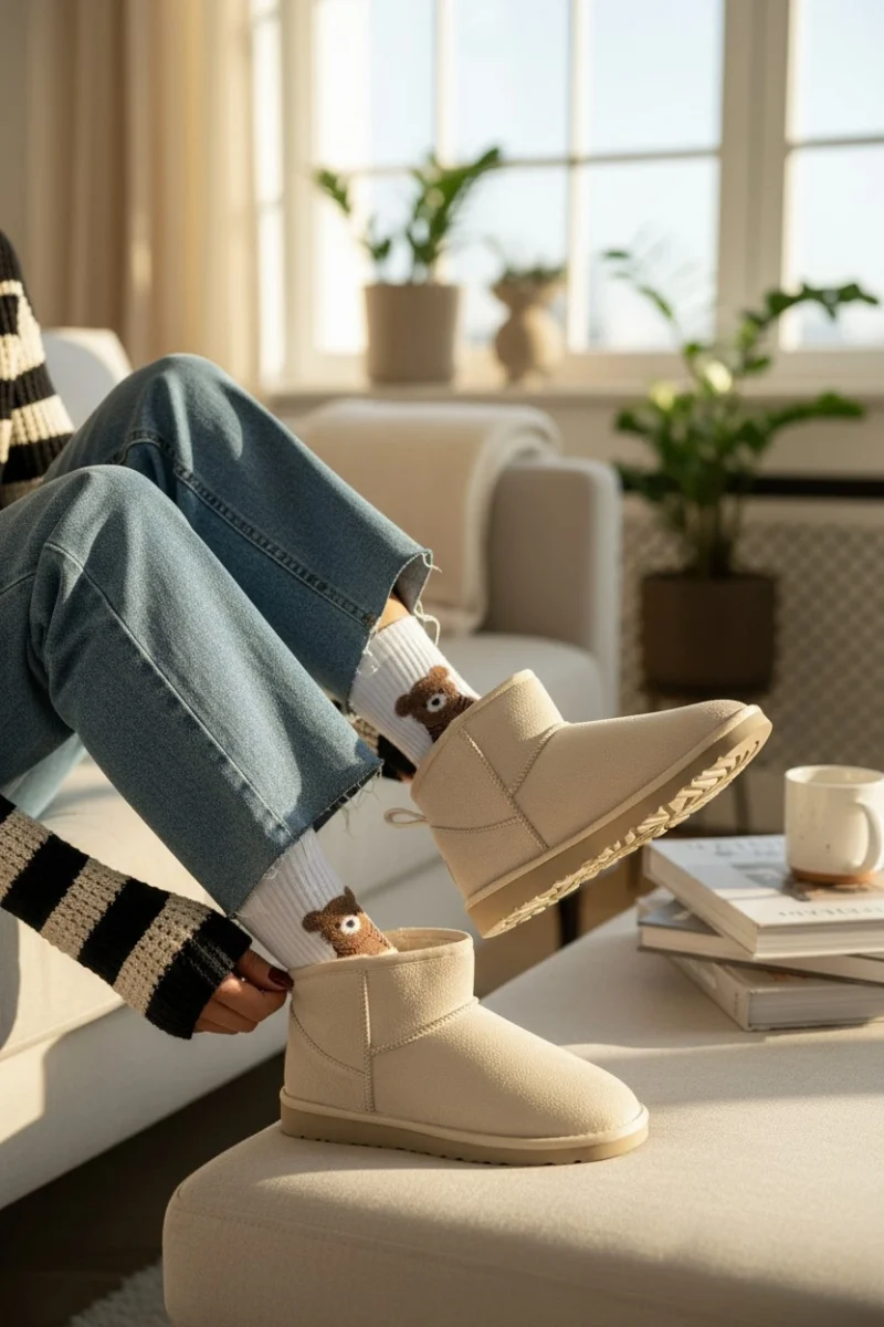 Ultra Mini Classic Süet Tüylü Kadın Bot - Krem