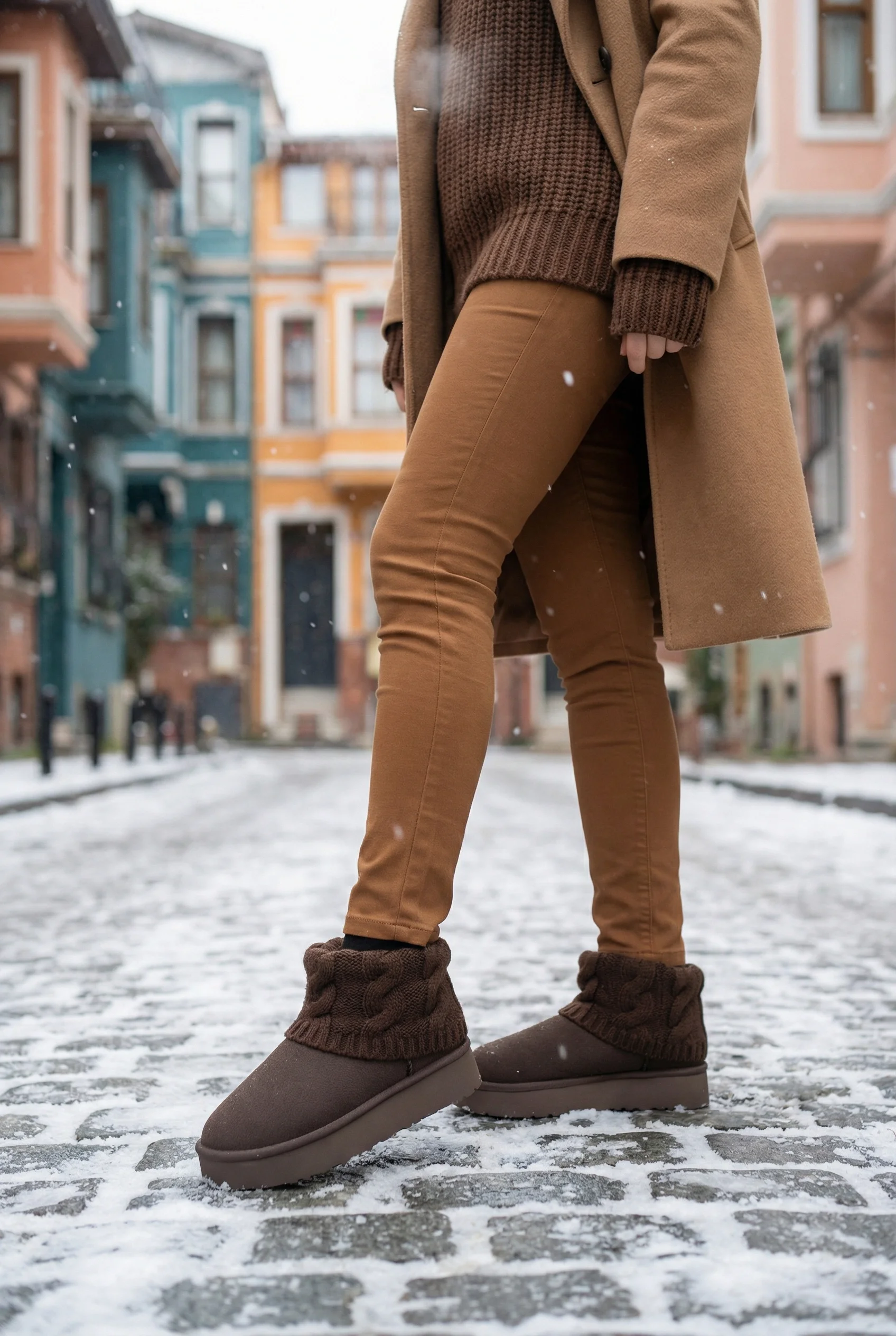 Kazaklı Süet Kalın Taban Kışlık İçi Kürklü Kadın Bot - Kahve