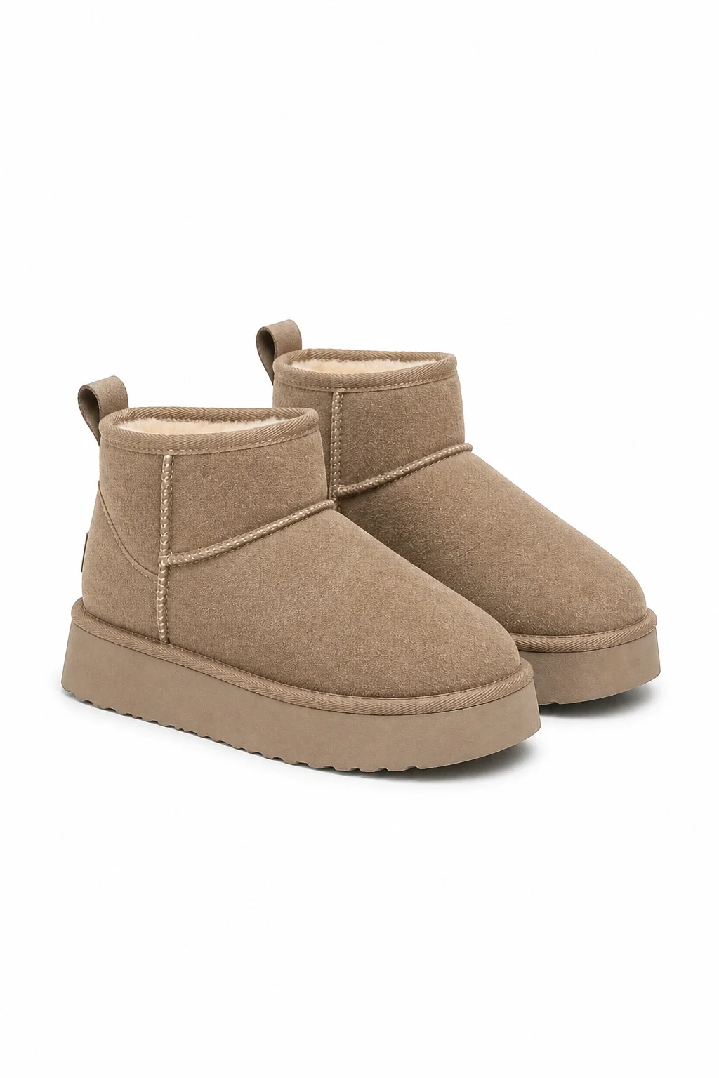 High Mini Classic Suede Womens Boots with Fur Lining - Fawn
