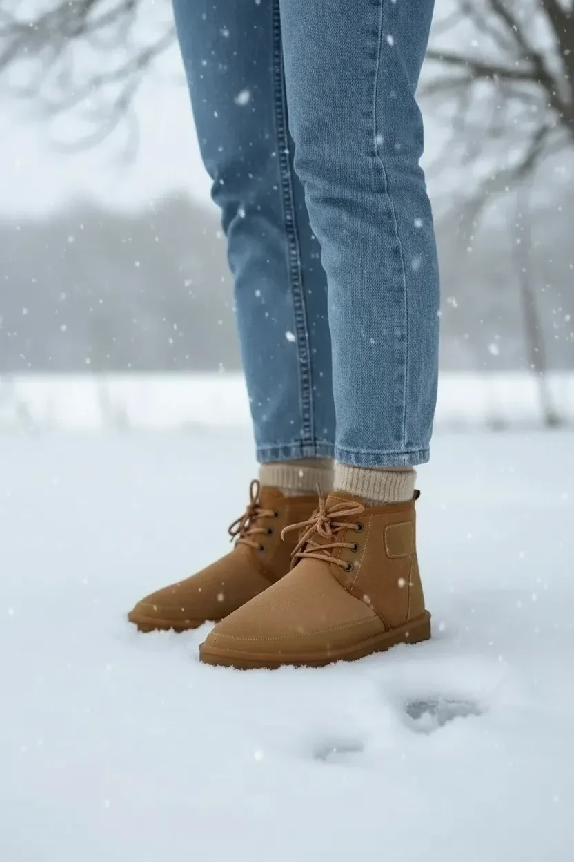 Bağcıklı Kışlık Süet İçi Kürklü Kadın Bot - Taba