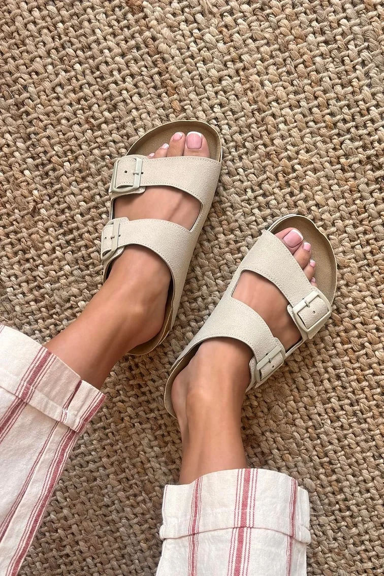 Terra Bej Deri Tozu Günlük Terlik - Dikişli, Ortopedik, Konforlu