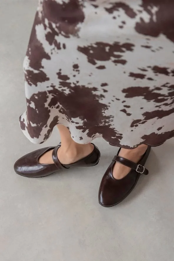 Jin Kadın Kırışık Deri Babet Kahve