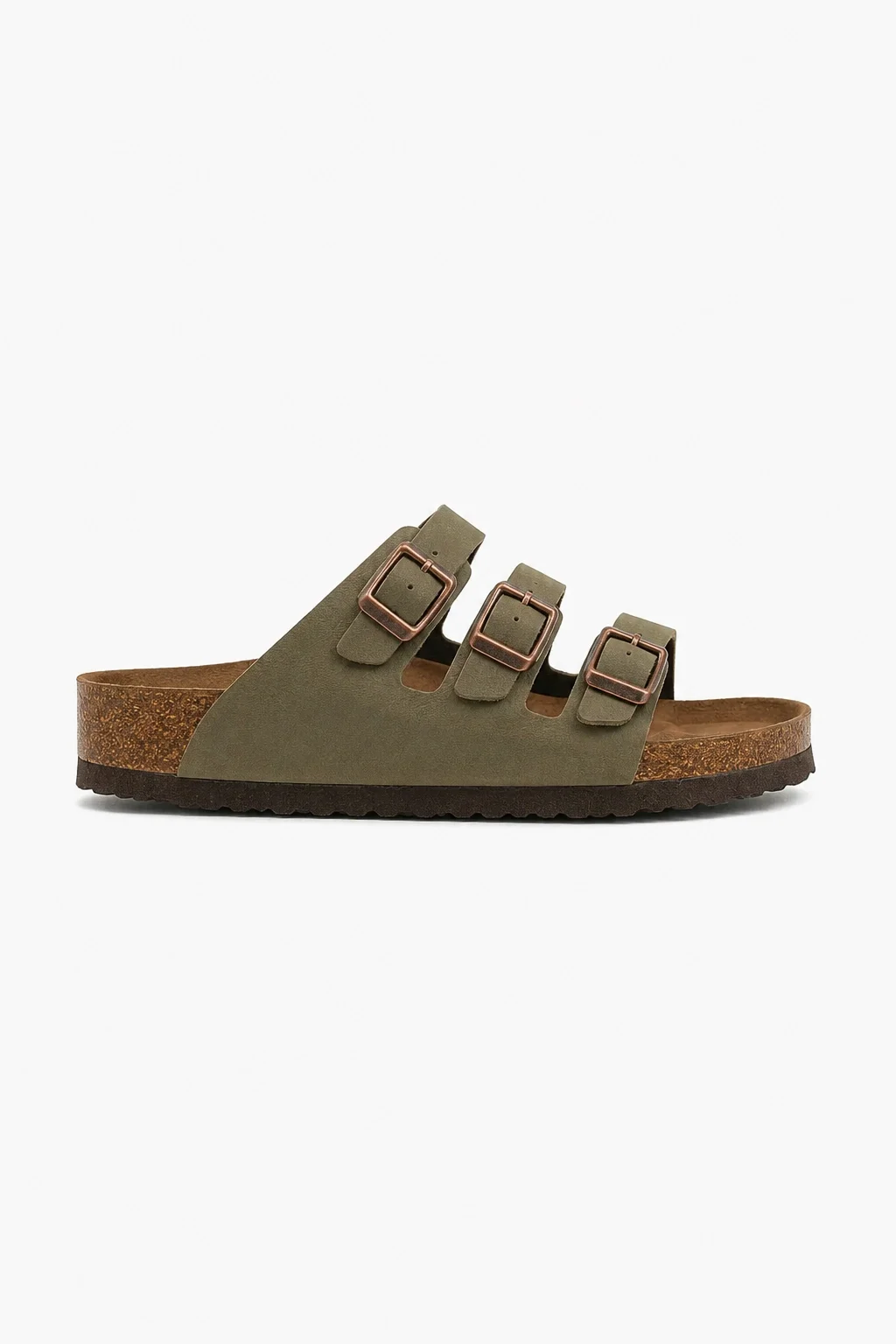 Womens 3-Buckle Anatomical Sole Sandals Comfortable Daily Summer - Khaki