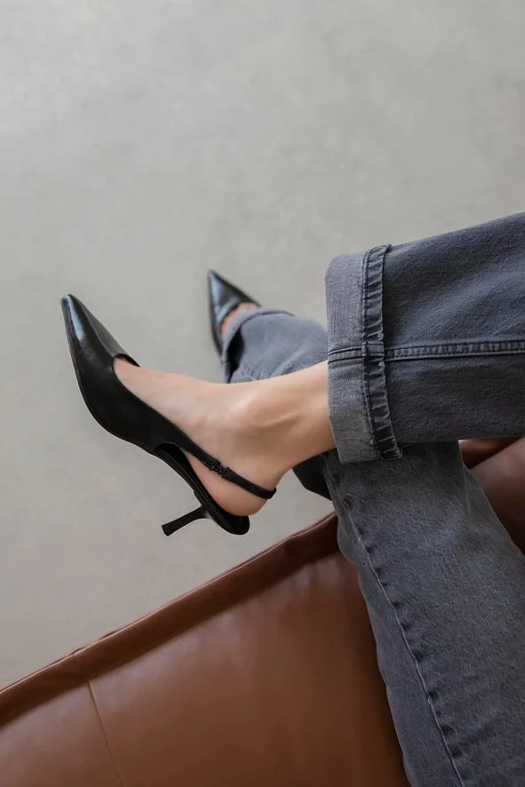 Reya Kadın Kırışık Deri Topuklu Ayakkabı Siyah