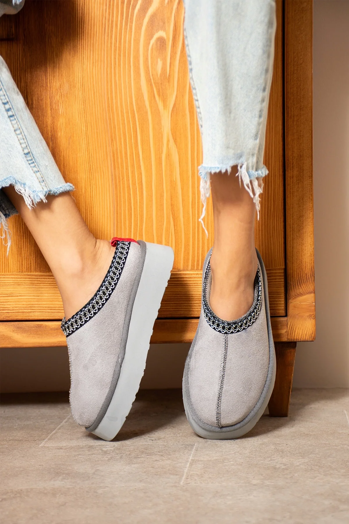 Tazzy Classic Süet Tüylü Kadın Bot - Gri