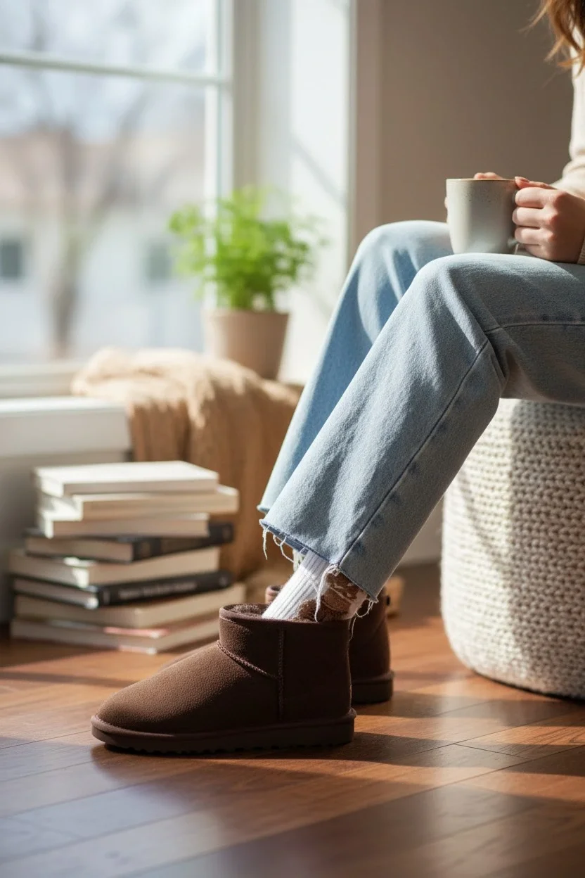 Ultra Mini Classic Süet İçi Kürklü Kadın Bot - Kahve