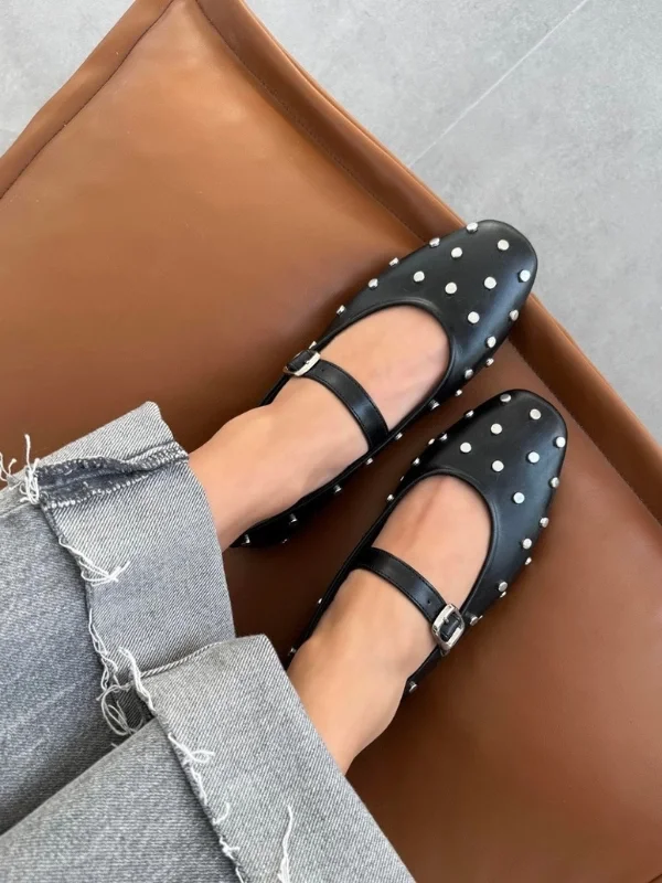 Zımp Kadın Drop Detay Deri Babet Siyah