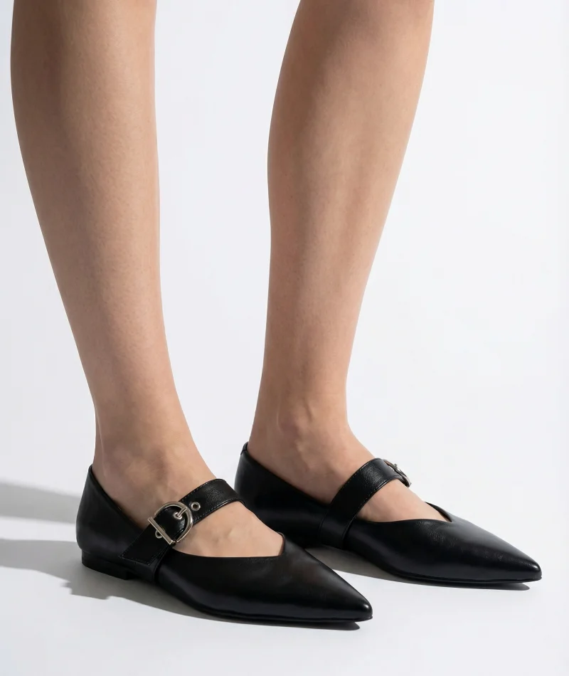 Brano Kadın Kemer Detay Deri Babet Siyah