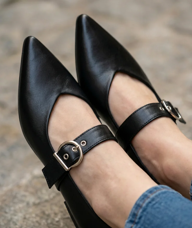 Brano Kadın Kemer Detay Deri Babet Siyah