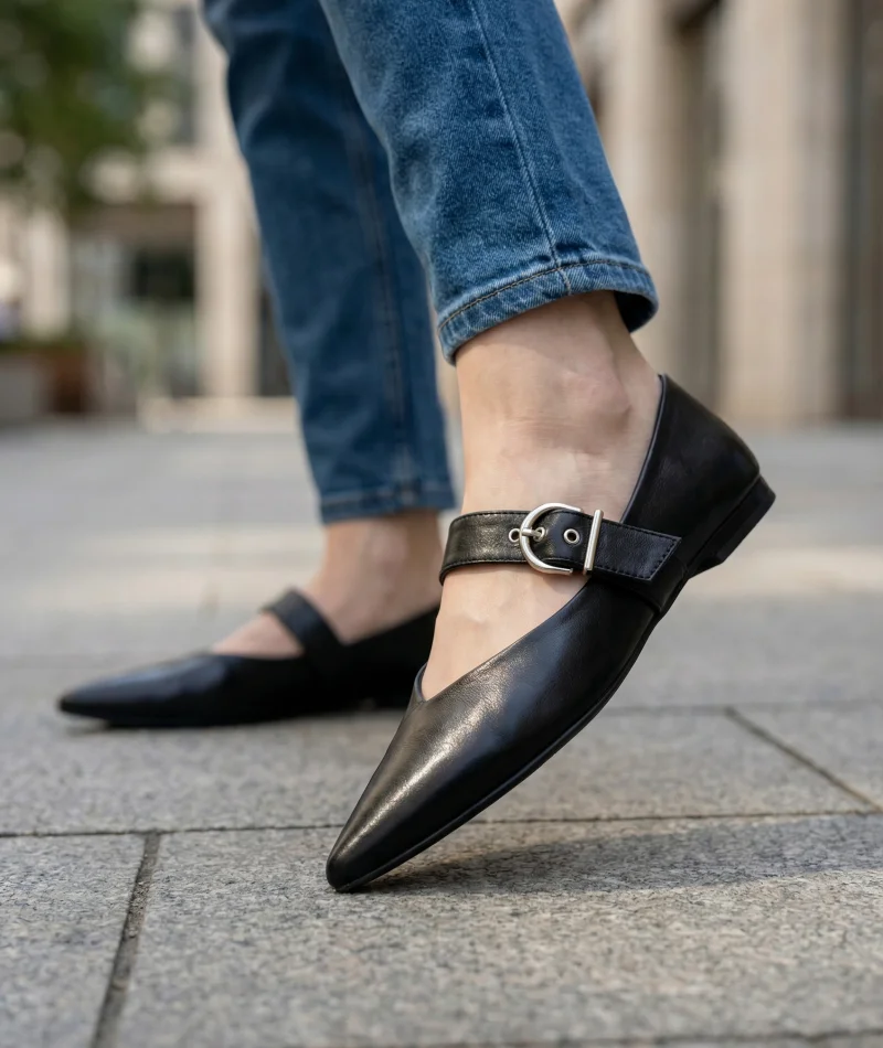 Brano Kadın Kemer Detay Deri Babet Siyah