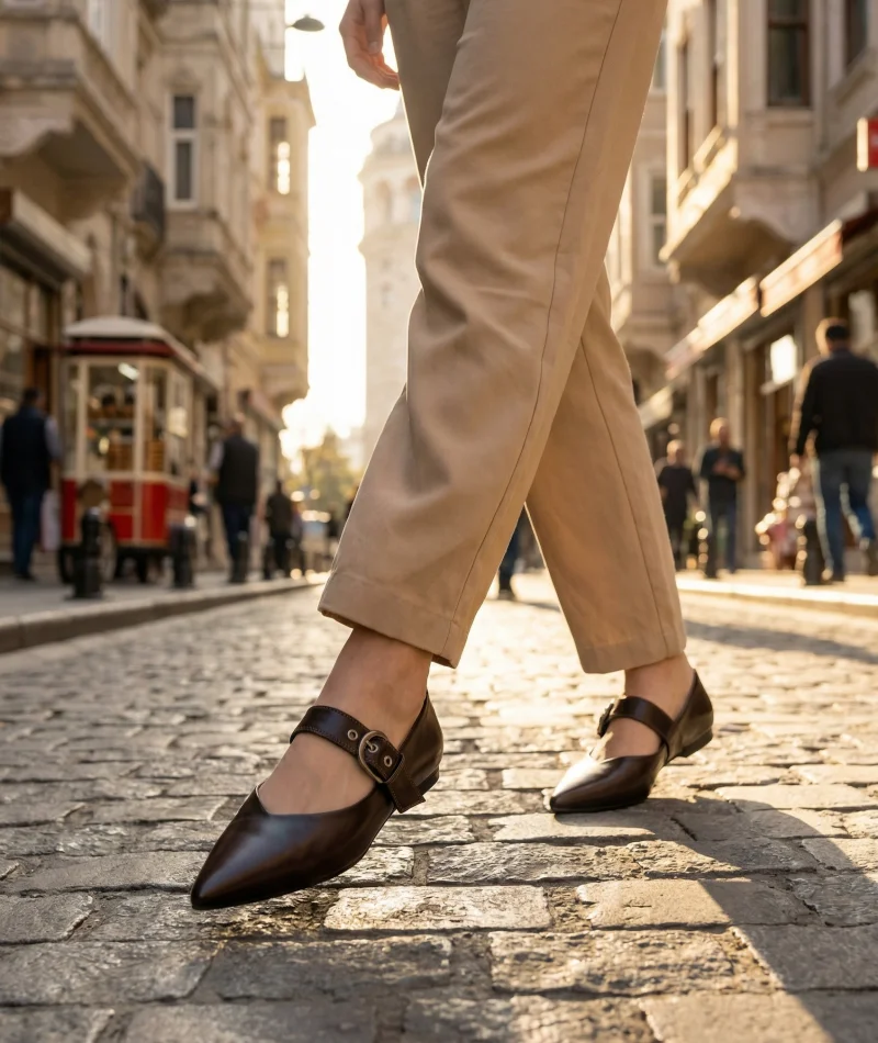 Brano Kadın Kemer Detay Deri Babet Kahve