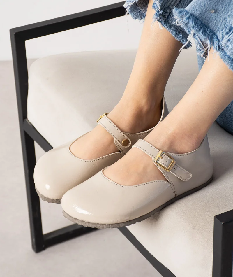 Alora Minimal Kadın İthal Kumaş Babet - Parlak Bej