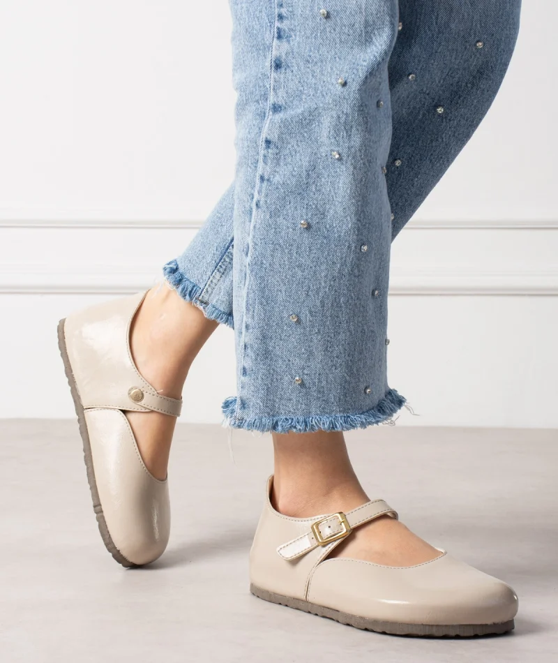 Alora Minimal Kadın İthal Kumaş Babet - Parlak Bej