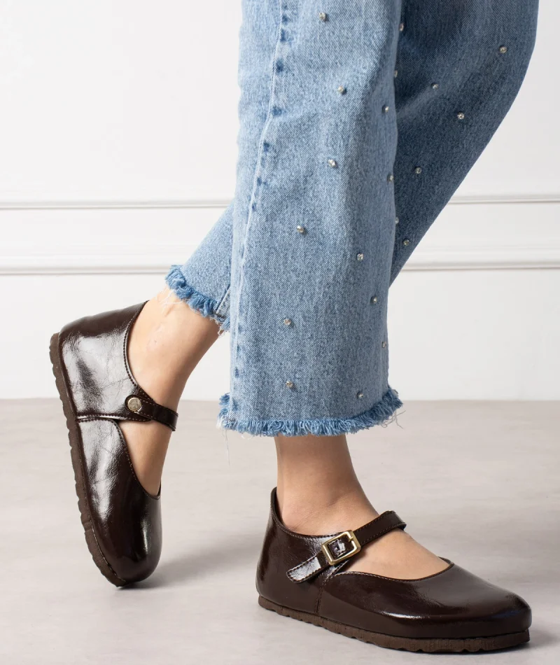 Alora Minimal Kadın İthal Kumaş Babet - Parlak Kahve