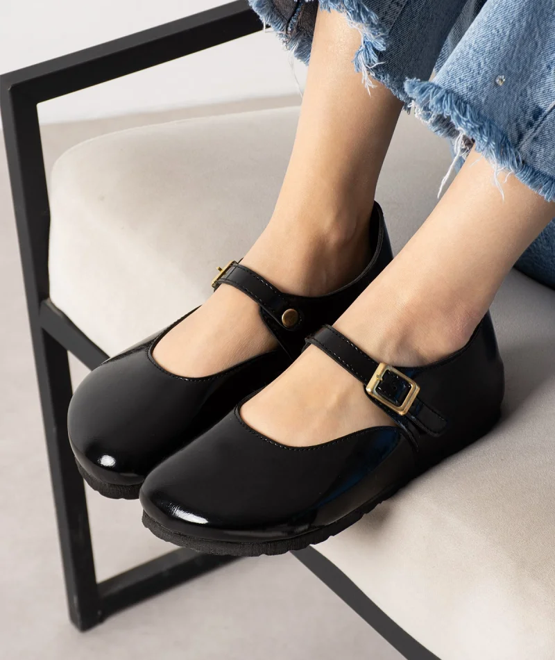 Alora Minimal Kadın İthal Kumaş Babet - Parlak Siyah