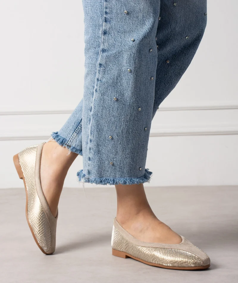 Roselle Süet Minimal Kadın Günlük Babet - Altın