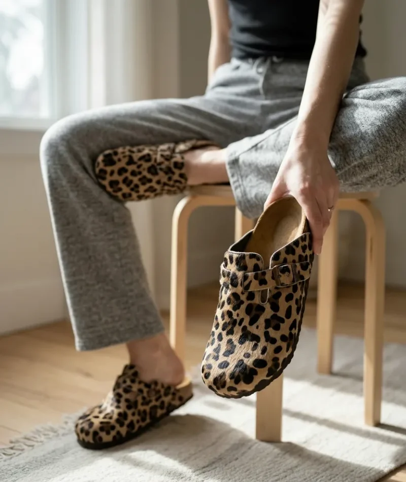 Doston Slippers Comfortable Sole, City Style - Leopard Coffee