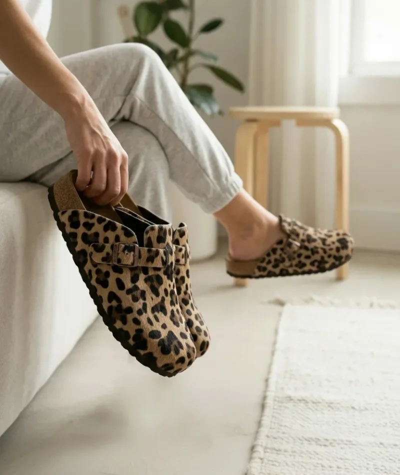 Doston Slippers Comfortable Sole, City Style - Leopard Coffee