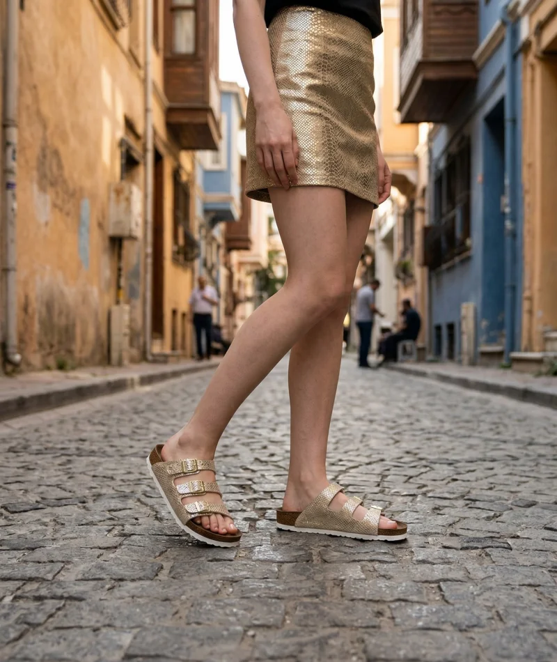 Luxe Womens Slippers 3-Strap Anatomical Sole Comfortable Stylish Slippers - Gold