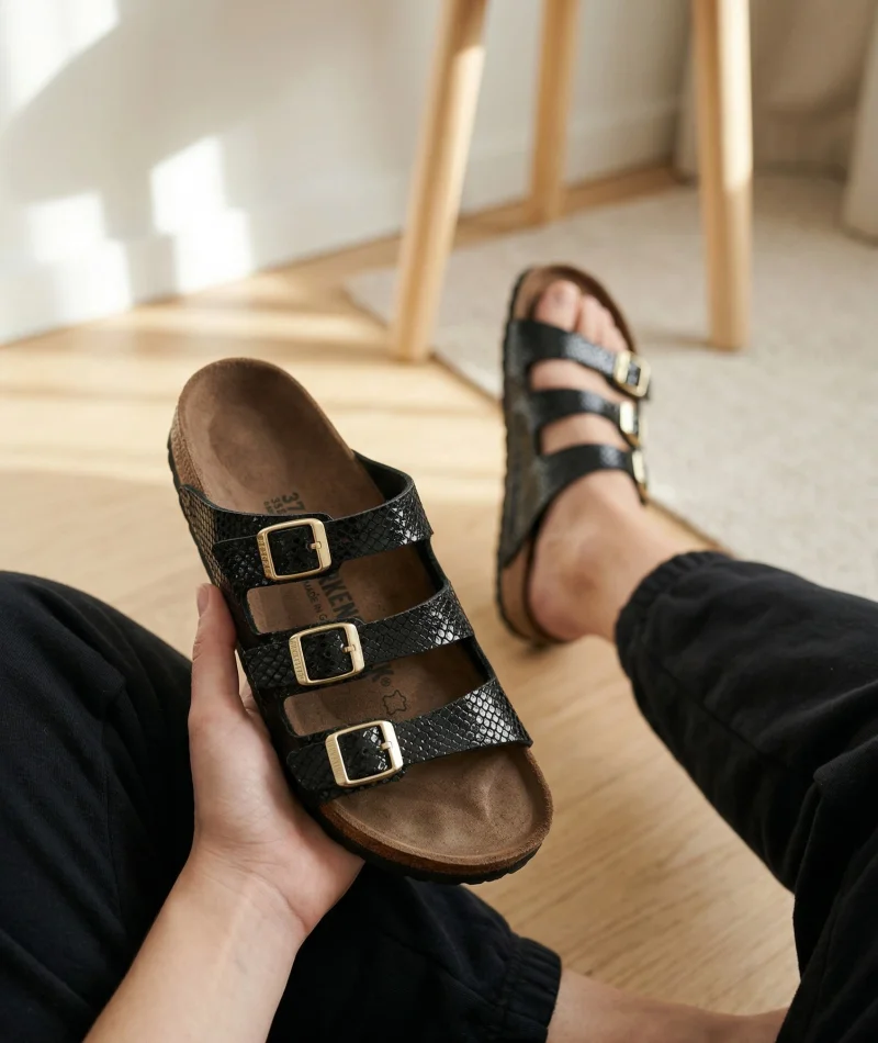 Luxe Womens Slippers 3-Strap Anatomical Sole Comfortable Stylish Slippers - Black