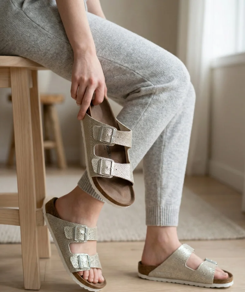 Luxe Womens Slippers 2 Strap Anatomical Sole Comfortable Stylish Slippers - Gold