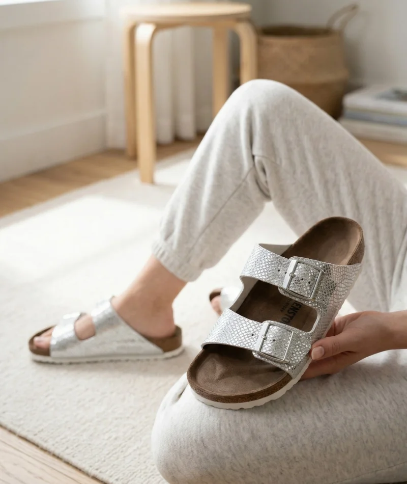 Luxe Kadın Terlik 2 Bantlı Anatomik Taban Rahat Şık Terlik - Gümüş