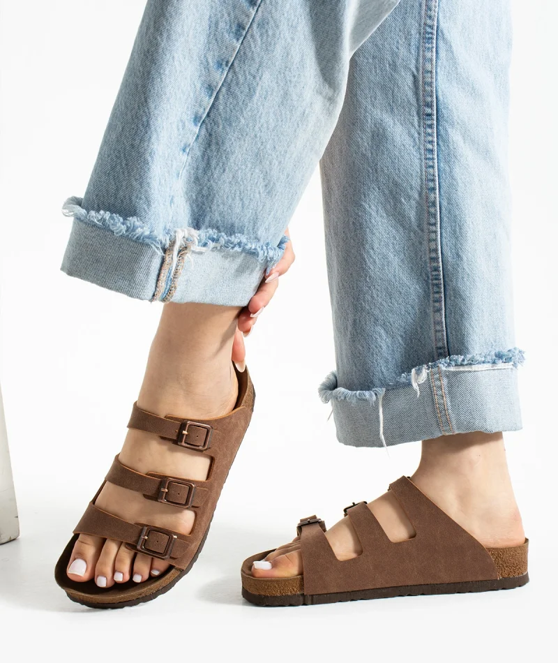 Kadın 3 Tokalı Anatomik Taban Terlik Rahat Günlük Yazlık - Taba